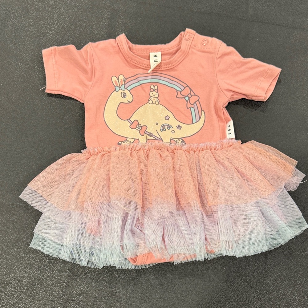 Huxbaby Pink Dinosaur Tutu Bodysuit